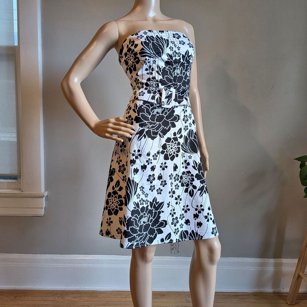 Vintage Y2K Be Smart Strapless Mini Dress Floral Belted Cotton Twee Size 10